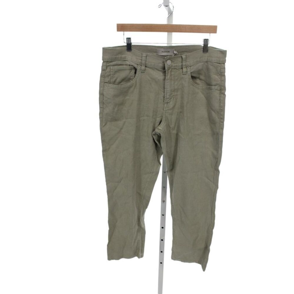 Hudson Mens Cropped Green Linen Pants Button Closure Casual Size 34